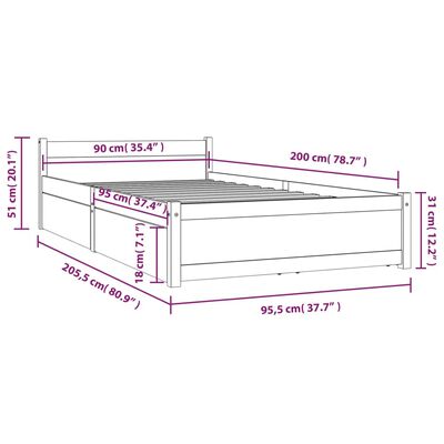 vidaXL Рамка за легло с чекмеджета, меденокафяви, 90x200 см