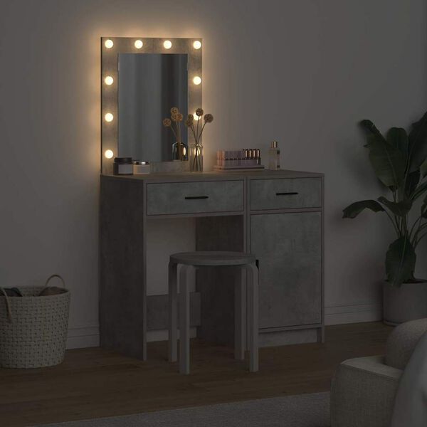 vidaXL Тоалетка с чекмедже 2 pcs Сив 50 x 41 x 135 см Инженерно дърво