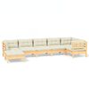 vidaXL Градински лаундж комплект кремави възглавници 7 части бор масив