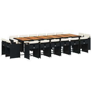 vidaXL Градински комплект с възглавници 17 части полиратан черен
