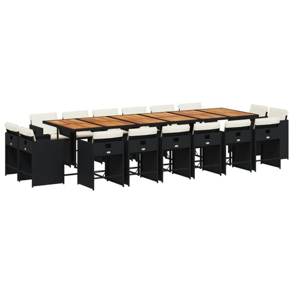 vidaXL Градински комплект с възглавници 17 части полиратан черен