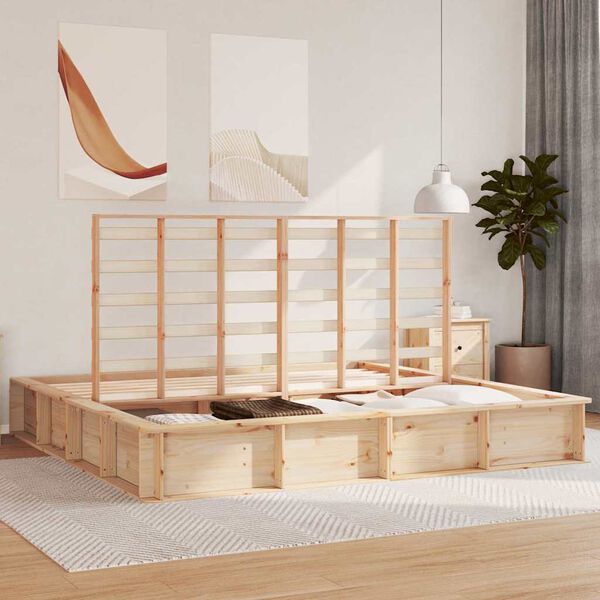 vidaXL Рамка за легло Кафяво 200 x 200 cm Солидно борово дърво