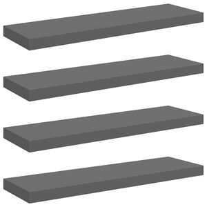 vidaXL Окачени стенни рафтове, 4 бр, сив гланц, 80x23,5x3,8 см, МДФ