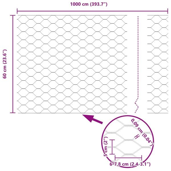 vidaXL Шестоъгълна ограда Зелен 0,6 x 10 м ПВЦ