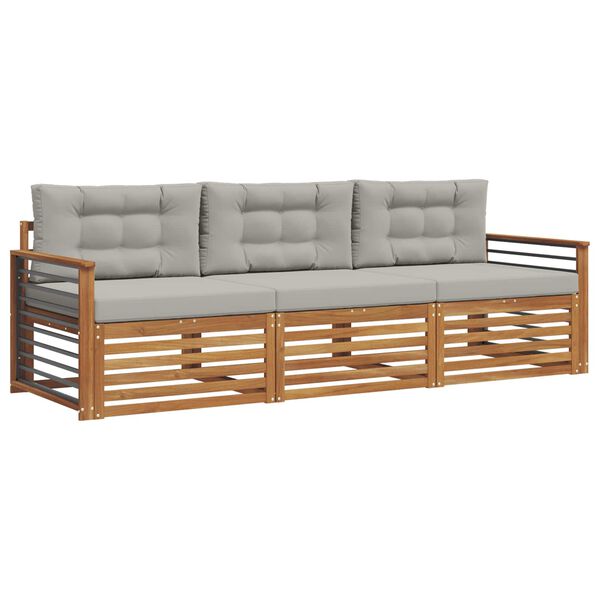 vidaXL Комплект дивани за открито 3 pcs Естествено и светло сиво