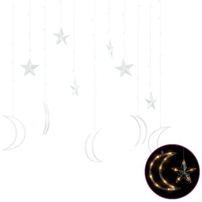 vidaXL Светеща завеса звезди и луни с дистанционно 138 LED топло бяло