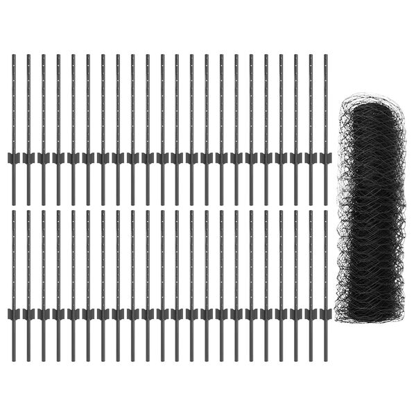 vidaXL Ограда с пост Сив 0,5 x 100 м Стомана и PVC