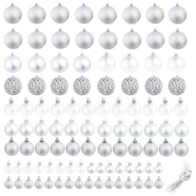 vidaXL Комплект коледни топки от 100 части, 3/4/6 см, сребро