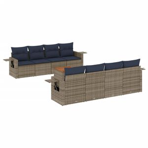 vidaXL Градински комплект дивани с възглавници, 9 части, сив, полиратан