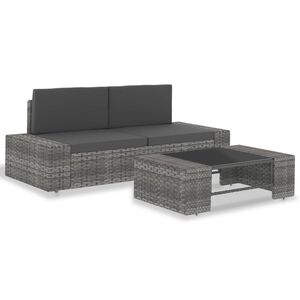 vidaXL Градински комплект за отдих, 3 части, полиратан, сив