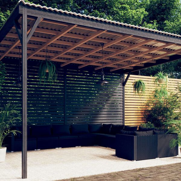 vidaXL Градински комплект с възглавници 10 части полиратан черен