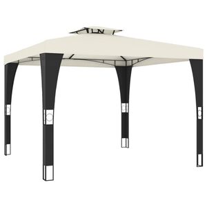 vidaXL Беседка с двоен покрив, кремава, 2,98x2,98 м, стомана