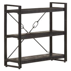 vidaXL Библиотека с 3 рафта, черна, 90x30x80 см, манго масив