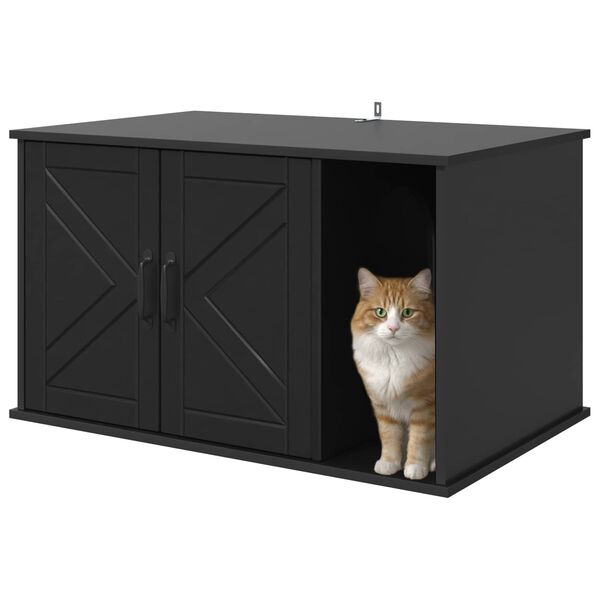 vidaXL Къща за котки Черно 85 x 55 x 50 см Инженерно дърво