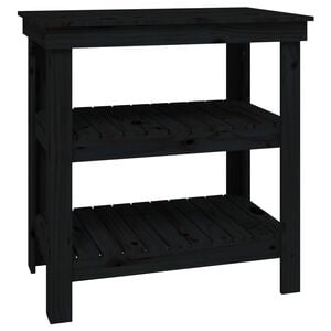 vidaXL Работна маса, черна, 78,5x50x80 см, борово дърво масив