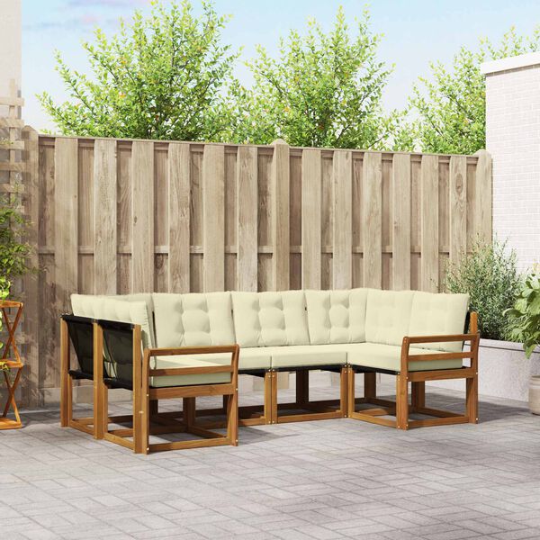 vidaXL Комплект дивани за открито 6 pcs Натурален и Крема