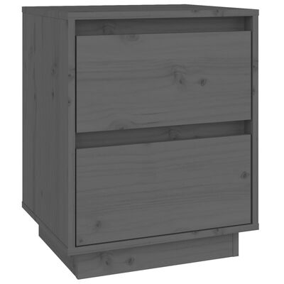 vidaXL Нощно шкафче, сиво, 40x35x50 см, борово дърво масив