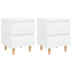 vidaXL Нощни шкафчета с крака от боров масив, 2 бр, бели, 40x35x50 см