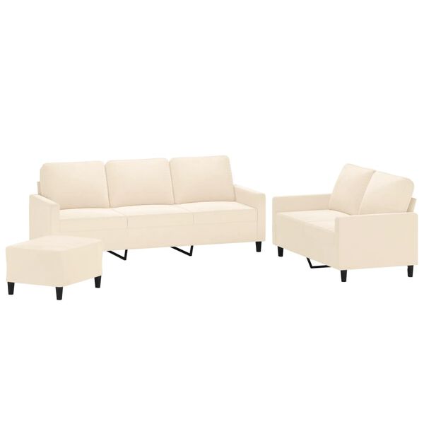 vidaXL Комплект дивани от 3 части с възглавници, кремав, кадифе