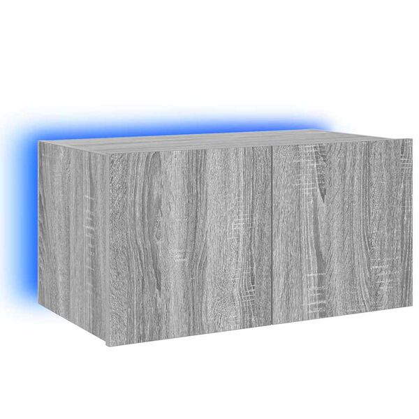 vidaXL Стенен ТВ шкаф с LED осветление, сив сонома, 60x35x31 см