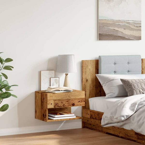 vidaXL Нощно шкафче, стенен монтаж, старо дърво