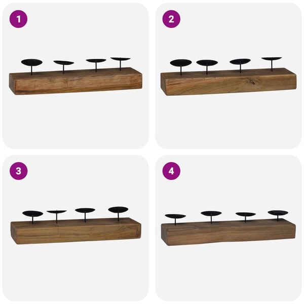 vidaXL Свещник Естествен 50 x 15 x 10 см Масивна тикова дървесина