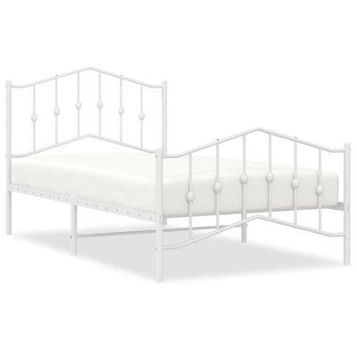 vidaXL Метална рамка за легло с горна и долна табла, бяла, 100x190 см