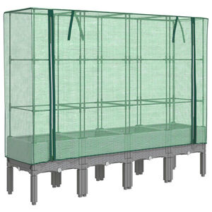 vidaXL Повдигнато легло с оранжерия калъф, ратанов вид, 160x40x140 см