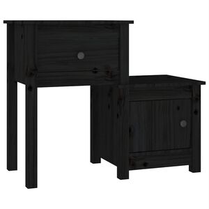 vidaXL Нощно шкафче, черно, 79,5x38x65,5 см, борово дърво масив