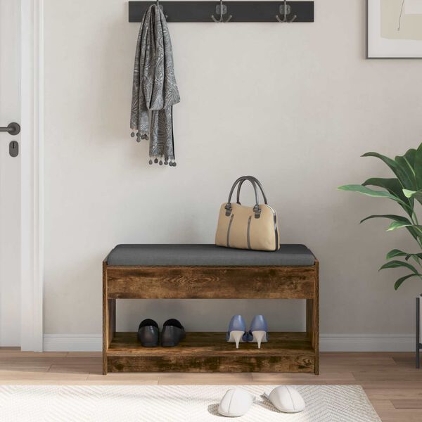 vidaXL Пейка за коридор с възглавница Пушена Дъб 83 x 38 x 45 см