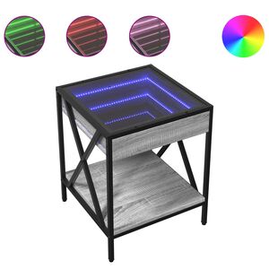 vidaXL Маса за кафе с Infinity LED, сив сонома, 40x40x49 см