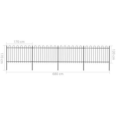 vidaXL Градинска ограда с извити върхове, стомана, 6,8x1,2 м, черна
