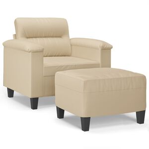 vidaXL Кресло с табуретка, кремаво, 60 см, микрофибърен текстил
