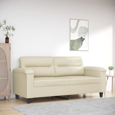 vidaXL 2-местен диван, кремава, 140 см, изкуствена кожа