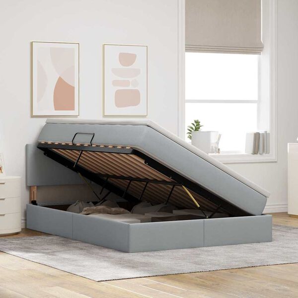 vidaXL Легло с място за съхранение и матрак Светлосиво 140 x 190 cm