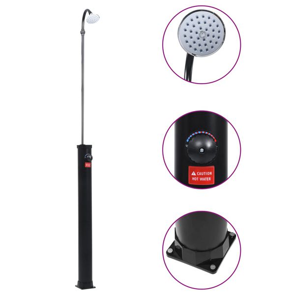 vidaXL Соларен душ, черен, 215 см, 8 л