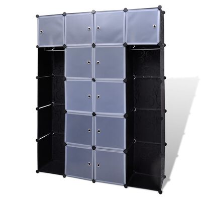 vidaXL Модулен шкаф с 14 отделения, черно и бяло, 37x146x180,5 см