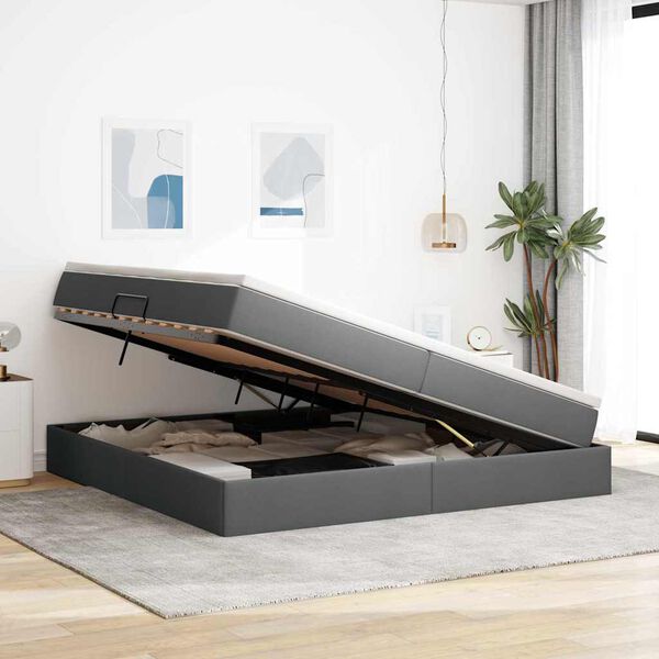 vidaXL Легло с място за съхранение и матрак Тъмен сив 200 x 200 cm