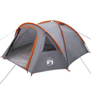 vidaXL Куполна палатка 4 души 308 x 268 x 130 см Сив и оранжев тафта