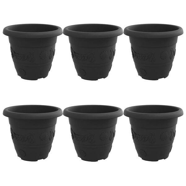 vidaXL Кръгла саксия за цветя 6 pcs Черно &Oslash; 26 x 21.5 см Пластмаса