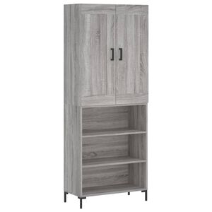 vidaXL Висок шкаф, сив сонома, 69,5x34x180 см, инженерно дърво