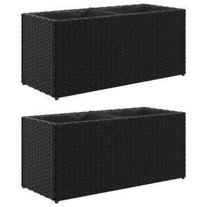 vidaXL Градински плантери с 2 саксии 2 бр черни 72x30x32 см полиратан