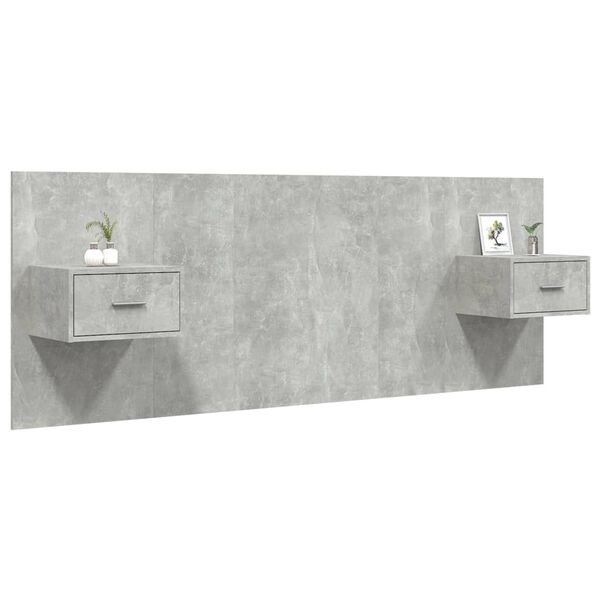 vidaXL Горна табла за легло с шкафчета, бетонно сива, инженерно дърво