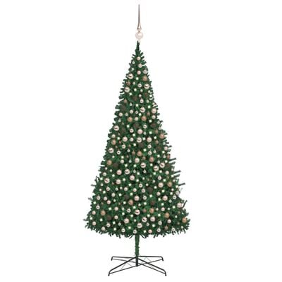 vidaXL Изкуствена осветена коледна елха с топки и LED, 400 см, зелена