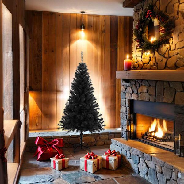 vidaXL Изкуствена коледна елха със стойка, черна, 150 см, PVC