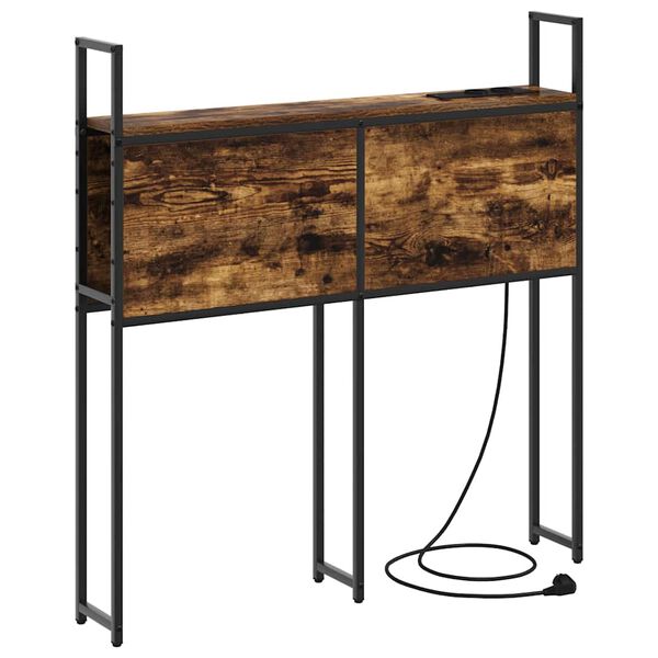 vidaXL Табла за легло за съхранение с зарядна станция Опушен дъб