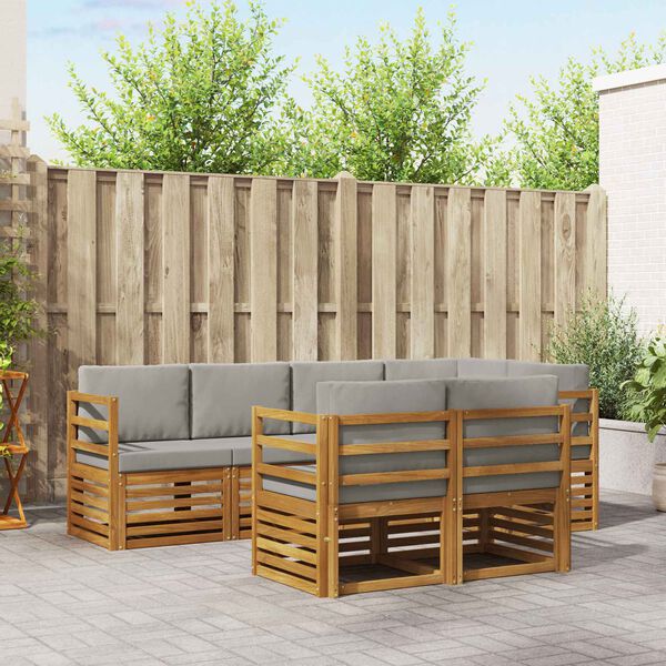 vidaXL Комплект секционен диван 7 pcs Естествено и светло сиво