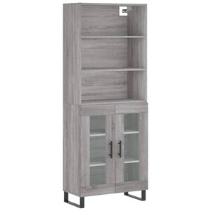 vidaXL Висок шкаф, сив сонома, 69,5x34x180 см, инженерно дърво