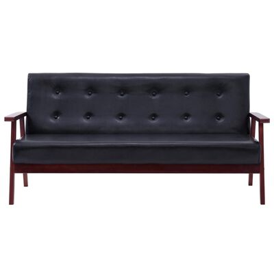vidaXL 3-местен диван, черен, изкуствена кожа