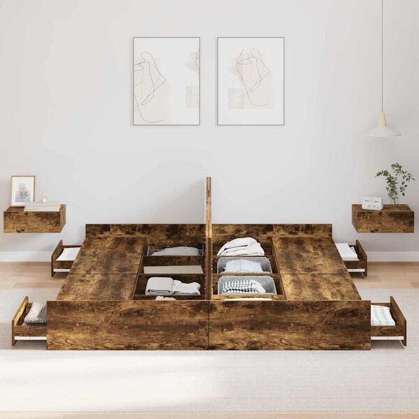 vidaXL Легло с място за съхранение с таблото Димян дъб 200 x 200 cm